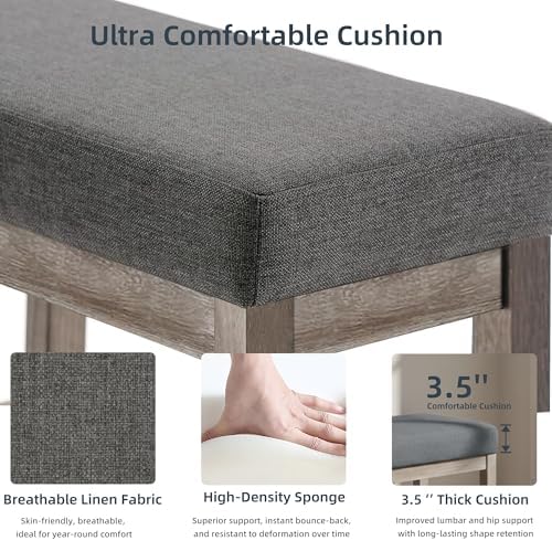 CangLong 27 Inch Wide Rectangle Ottoman Bench Grey Footstool, Linen Look Polyester Fabric for Living Room, Bedroom, Grey