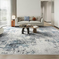Abstract 8x10 Area Rug: Machine Washable Non Slip Ultra Thin Low-Pile Carpet, Soft Stain Resistant for Living Dining Room Bedroom, Kid Pet Friendly, Robot Vacuum Compatible - Grey Blue
