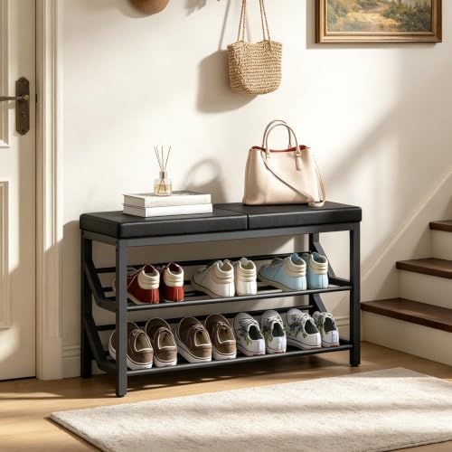 YATINEY Shoe Bench with Cushion, Entryway Bench with Shoe Storage, HX09BB