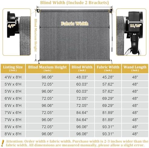 Shade&Beyond Outdoor Roller Shades with Splicing Design, 8' W x 8' H Cordless Patio Roll Up Blinds, Exterior Shade Cloth Roll for Porch, Gazebo, Pergola, Balcony, Gray