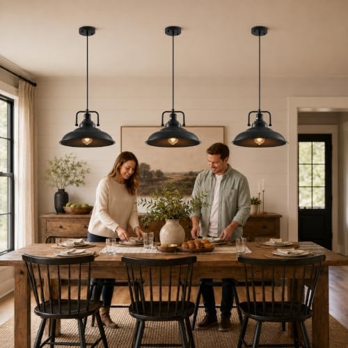 black pendant light 12.5 inches 3 packs, farmhouse showing dimensions