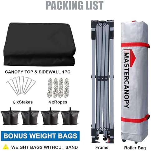 MASTERCANOPY 10x10 Durable Pop Up Canopy Tent with 1 Sidewall, Black