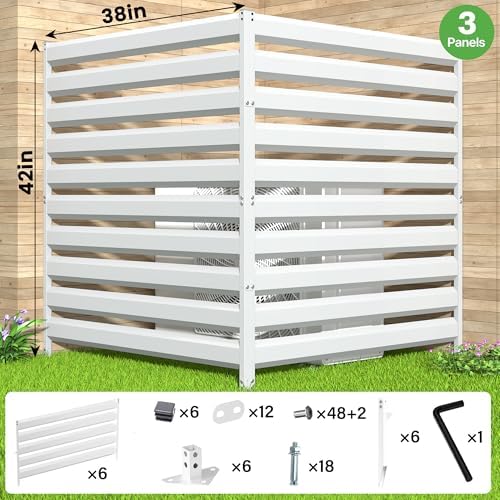 Metal Privacy Fence Screen, 42" H×38" W (3 Panels) No-Dig Air Conditioner Fence, Rustproof Trash Can Hider, Pool Equipment Enclosure for Decorative Garden, Patio, Backyard-White