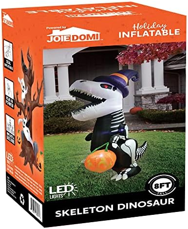 Joiedomi 8 FT Halloween Inflatable Skeleton Dinosaur with Pumpkin & Built-in LEDs, Halloween Blow Up Yard Decorations, Lighted Outdoor Dinosaur Skeleton for Garden, Lawn, Patio & Holiday Outside Decor