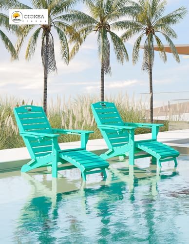 Ciokea HDPE Folding Adirondack Chair with Footrest,Lake Blue,1