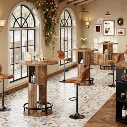 HSH Round Bar Table, 37.4"H Bar Height Bistro Pub Table With 2-Tier Storage