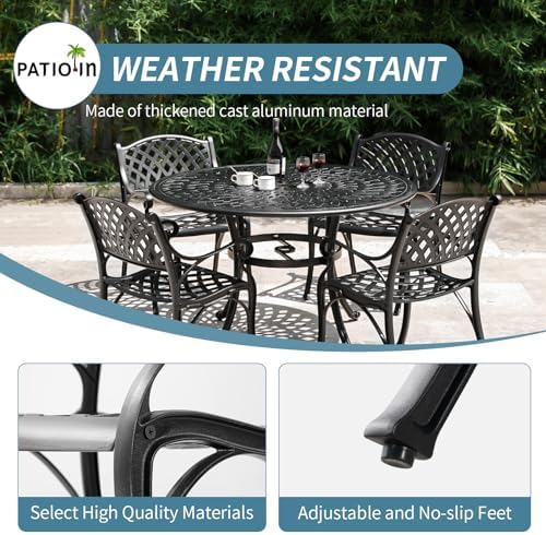 Aluminum Patio Chairs Set of 4, Metal Outdoor Chairs, Patio Dining Chairs with Armrest, All Weather Bistro Chair w/Adjustable Pads for Garden, Black