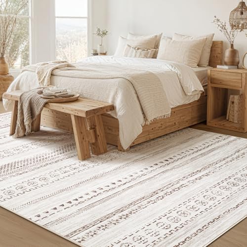 kakania Washable 9x12 Area Rug for Living Room: Boho Geometry Home Decor