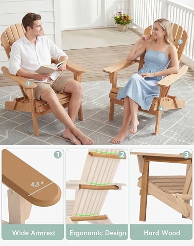 Wooden Folding Adirondack Chair Set of 4, Pre-Assembled BackRest Wood Lounge Chair for Outdoor Patio Garden Lawn Backyard Deck Pool Beach Firepit