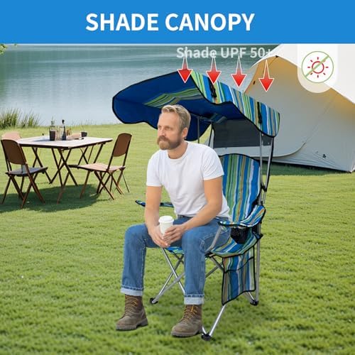 Camping Chair with Canopy Shade, Portable Folding Chair