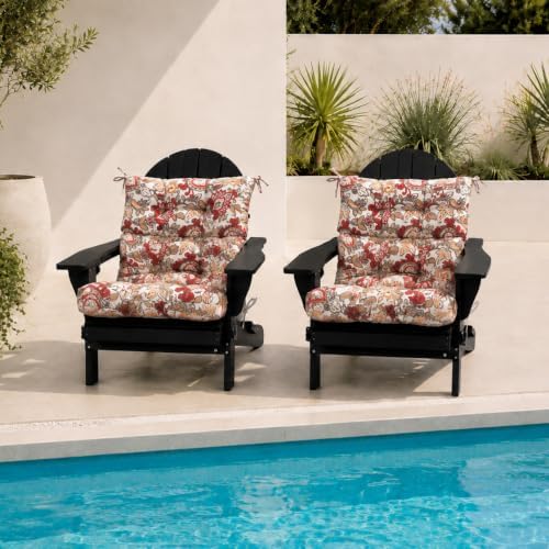 Magpie Fabrics Patio Tufted High Back Chair Cushion Set of 2-Botanical Red