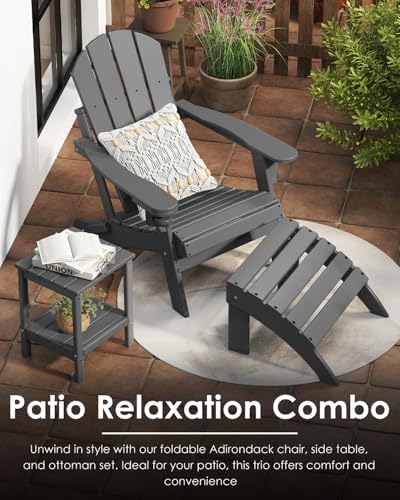GREENVINES Folding-Adirondack-Chairs Set of 4, HDPE All Weather, Grey
