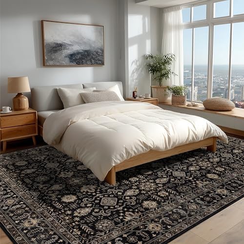 Ruaruarug Washable Area Rug 10×14 for Living Room, Ultra Soft, Black Gold