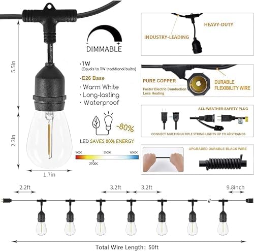 Svater Outdoor String Lights 105 FT Outside Waterproof Commercial Grade ETL