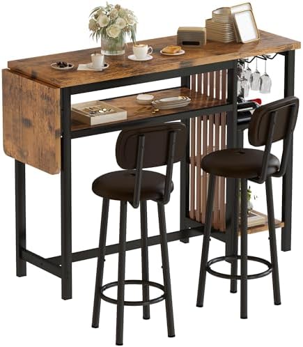 Bar Table and Chairs Set, 59'' Counter Height Dining Table Set with Storage