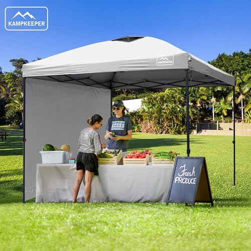 KAMPKEEPER Outdoor Pop-Up Canopy Tent with 2 Sidewalls, White, 10 x 10 Ft