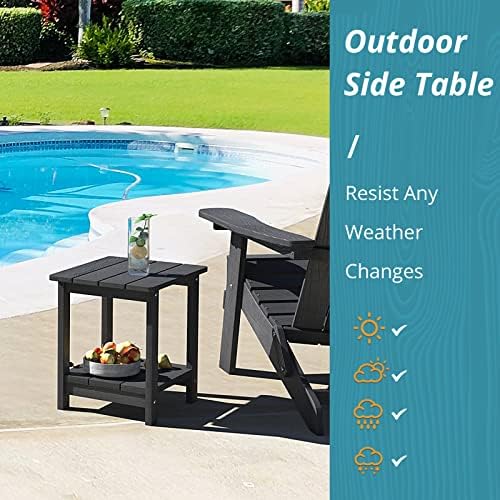 LUE BONA Outdoor Side Table, 2-Tier HDPS Small Patio Table, Black