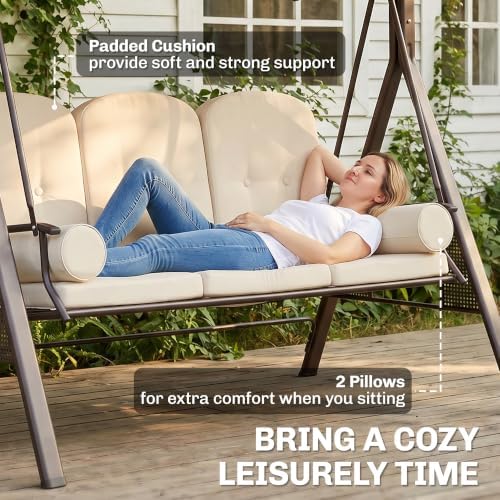 Outsunny 3-Seat Patio Swing Chair Adjustable Canopy Beige