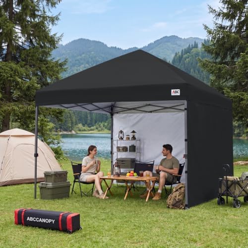 ABCCANOPY 10x10 Pop Up Canopy Tent, 2 Sidewalls, All-Weather Shade, Black