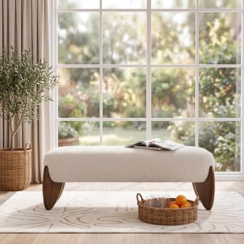 CIMOTA Modern Entryway Bench, Boucle Bedroom End of Bed Bench, Beige