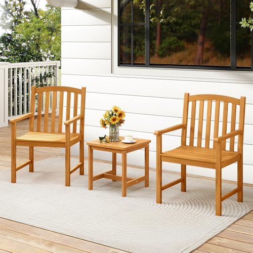 Tangkula Acacia Wood Outdoor Dining Chairs Set of 2