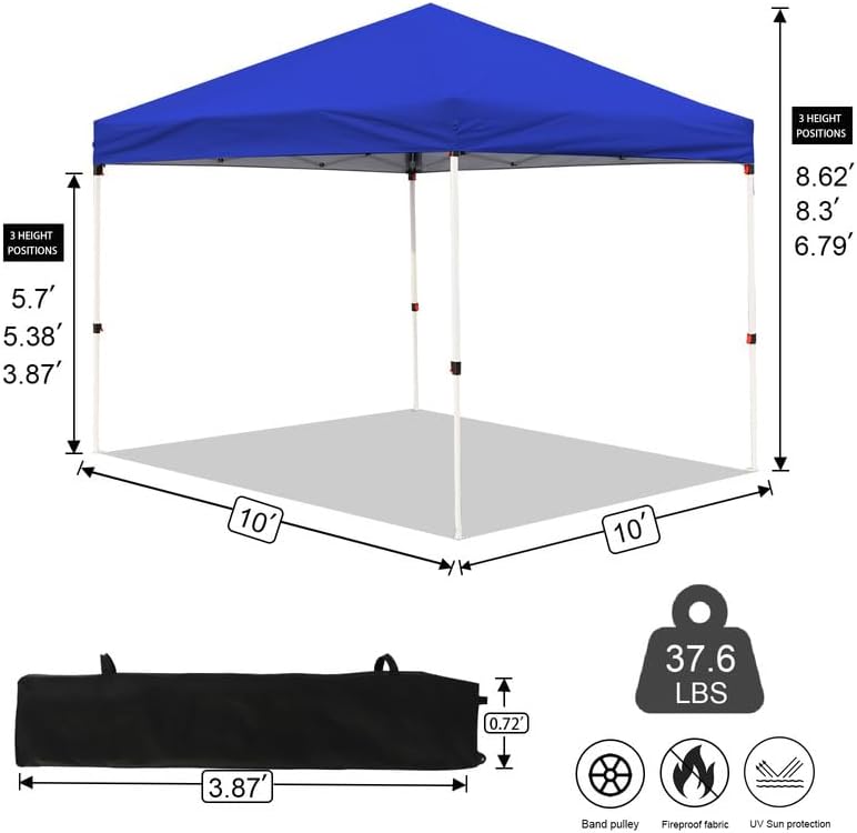Northroad 10x10ft Pop Up Canopy, Popup Outdoor Canopy Tent with Wheeled Carrying Bag,Portable Gazebo Shelter for Patio,Deck,Garden,Beach（Blue）