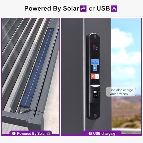 PURPLE LEAF 92KS Louvered Pergola 11.5' x 23.5' with LED Strip Light, Gray