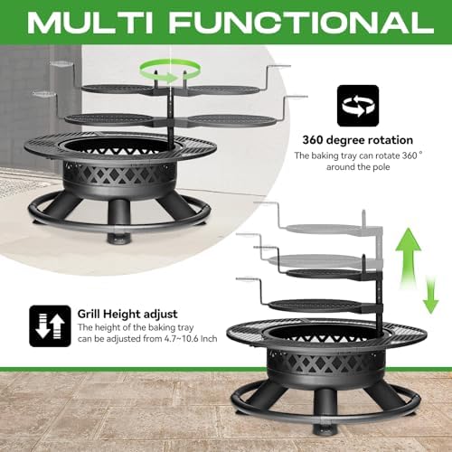 Panovue 47 Inch Outdoor Wood Burning Fire Pit with 2 Grills Extra Large