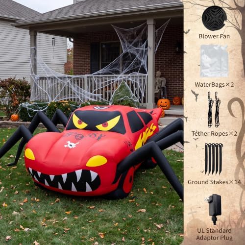 Super Giant Red 14.8FT Halloween Inflatables Spider Car Outdoor Decorations