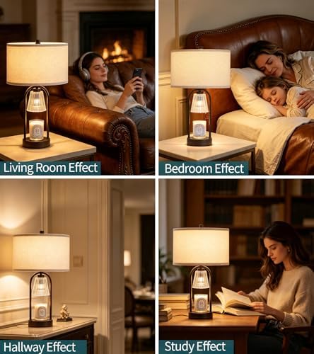 2-in-1 Candle Warmer Lamp with Timer and Dimmer, Black Decorative Table Lamp and Wax Warmer for Jar Candles, Independent Controls, 3 Bulbs Included, Gifts for Women