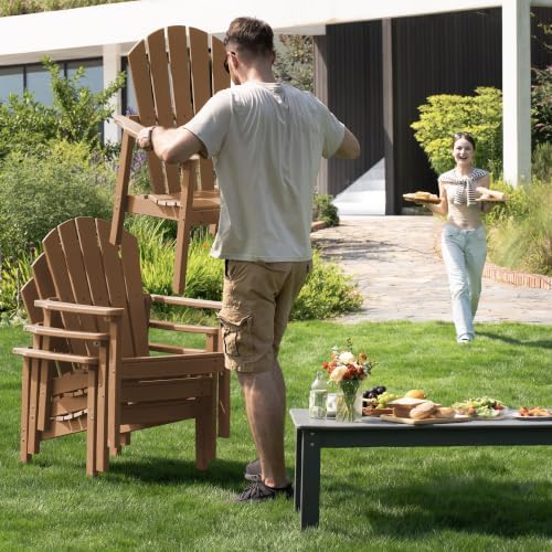 nevilywood Stackable Adirondack Chair, HDPE Outdoor Chair Set of 4, Teak