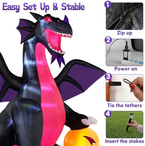 Danxilu 9FT Halloween Inflatable Dominating Dragon with Pumpkin Decoration