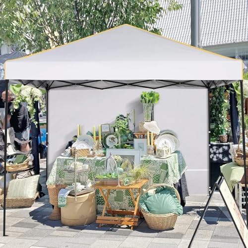 COBIZI 10×10 Easy Setup Pop Up Canopy Gazebo with Mesh Windows 2.0, White