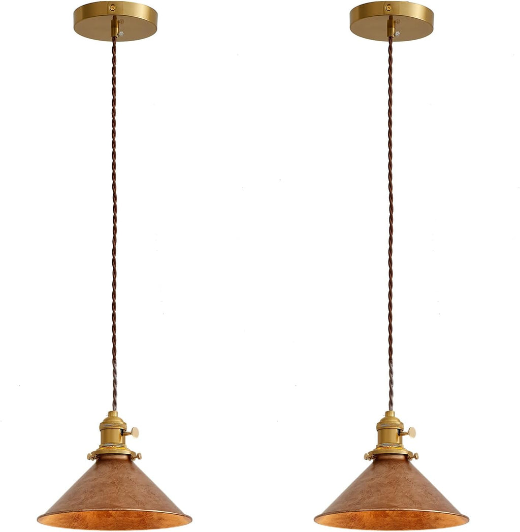 Rusted Copper Kitchen Hanging Lights 8.2 Inch Industrial Lampshade Retro Farmhouse Pendant Light for Bedroom Barn and Bar Foyer Lighting Fixtures 2 Pack