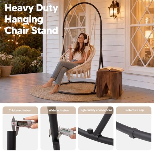 SUNCREAT Hammock Chair with Stand Included, Heavy Duty Hanging Chair with Stand, 330 lbs Capacity, Patented, Beige