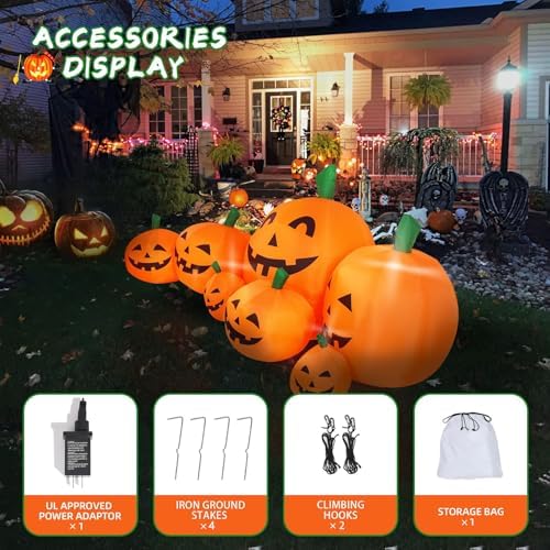 8FT Long Halloween Inflatable Pumpkin Patch Fall Inflatable Thanksgiving Inflatable Pumpkin Patch Blow up Pumpkin Decor Outer Large Party Yard Decoration