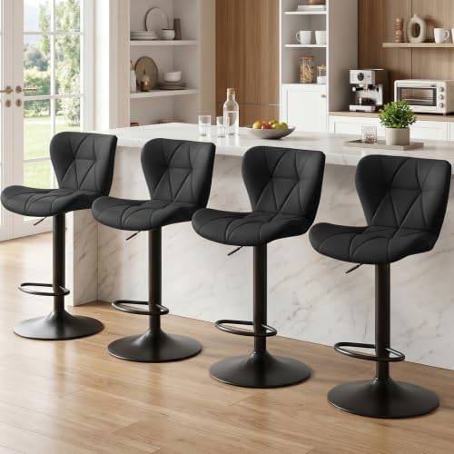 Bar Stools Set of 4, PU Leather Adjustable Height Swivel Barstool