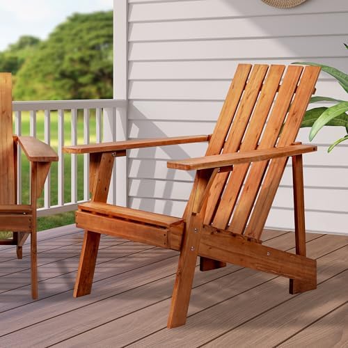 JONATHAN Y Irving 32" Solid Acacia Wood Adirondack Chair, Light Brown