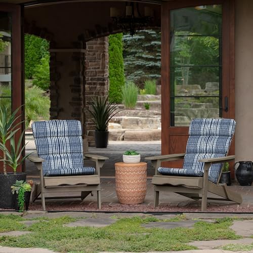 Arden Outdoor Adirondack or Rocking Chair Cushion, 20 x 17, Rain-Proof, Fade Resistant 17 x 20, Blue Shibori Stripe