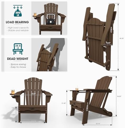 THOEOE Folding Adirondack Chair Set of 2, HDPE Plastic Patio Chairs