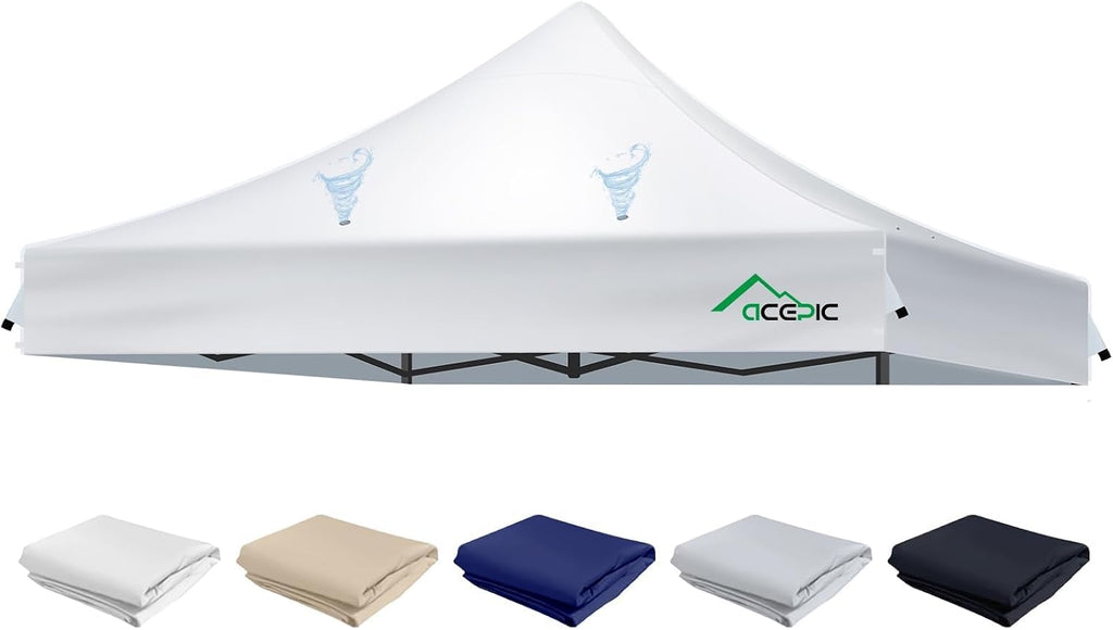 ACEPIC Heavy Duty 10x10 Peak Pole Canopy Replacement Top (White, Top Only)