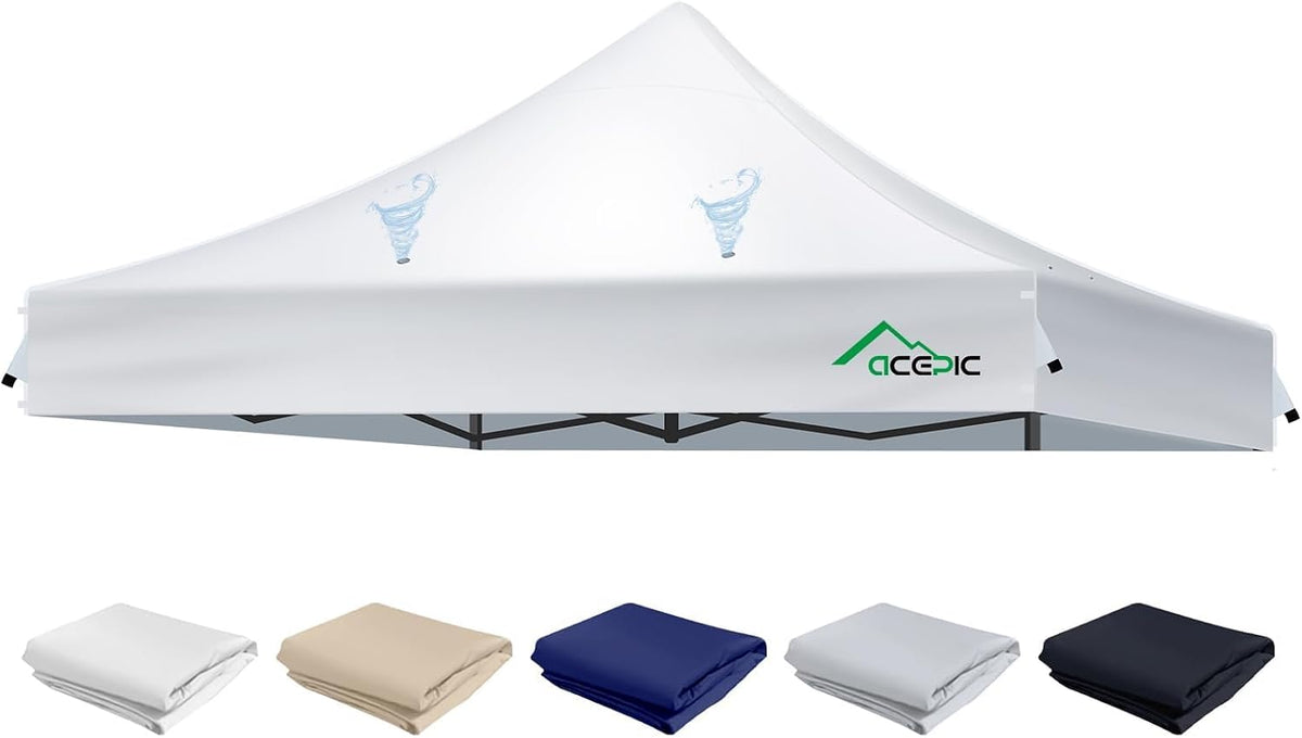 ACEPIC Heavy Duty 10x10 Peak Pole Canopy Replacement Top (White, Top Only)