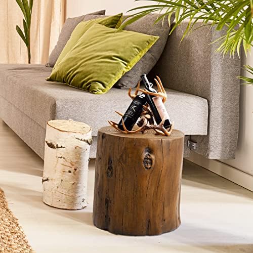 SUNBURY Stump Side Table, Concrete End Table Garden Stool, Brown Tree Stump