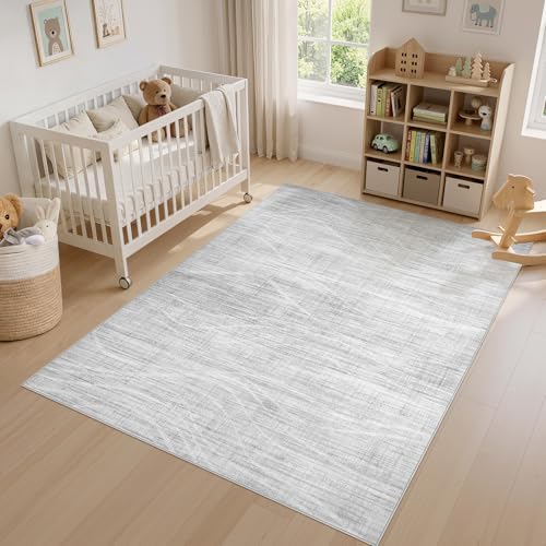 WITSHOCK 9x12 Area Rug Washable Rugs for Living Room Bedroom, Light Grey