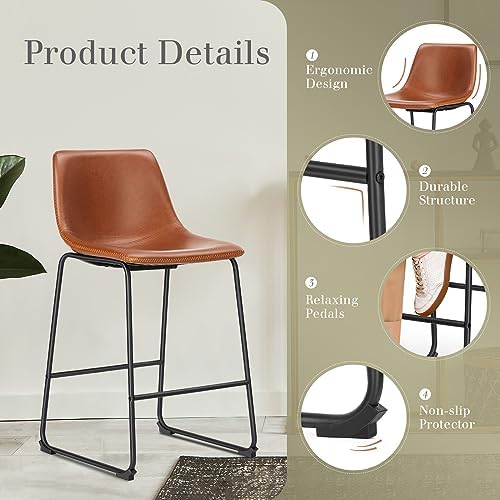 DUMOS Counter Height Bar Stools Set of 4, Faux Leather Metal Bar Chairs