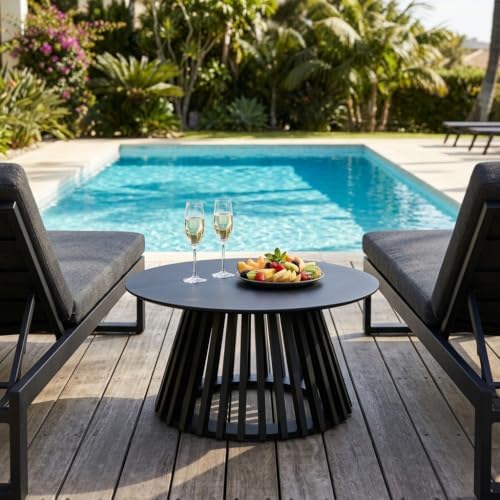 HNY Black Round Coffee Table, Wood 31.5" Center Table for Living Room