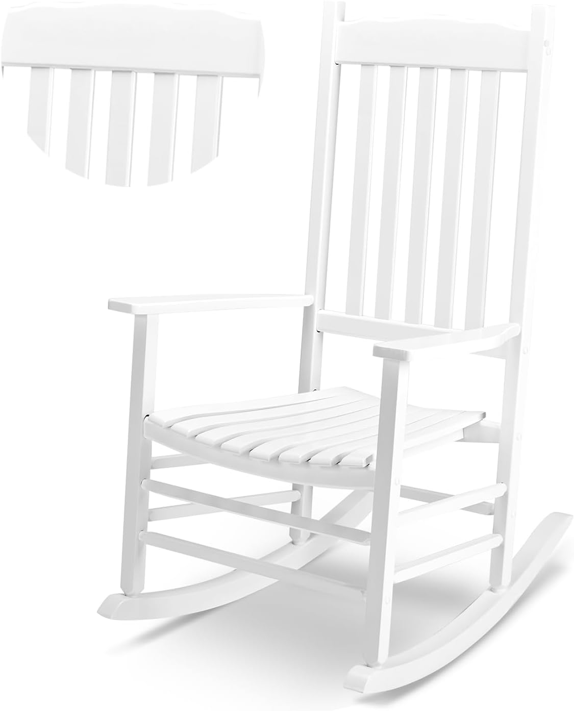 Outvita Outdoor Rocking Chair, Solid Wood High Back Rocker, White