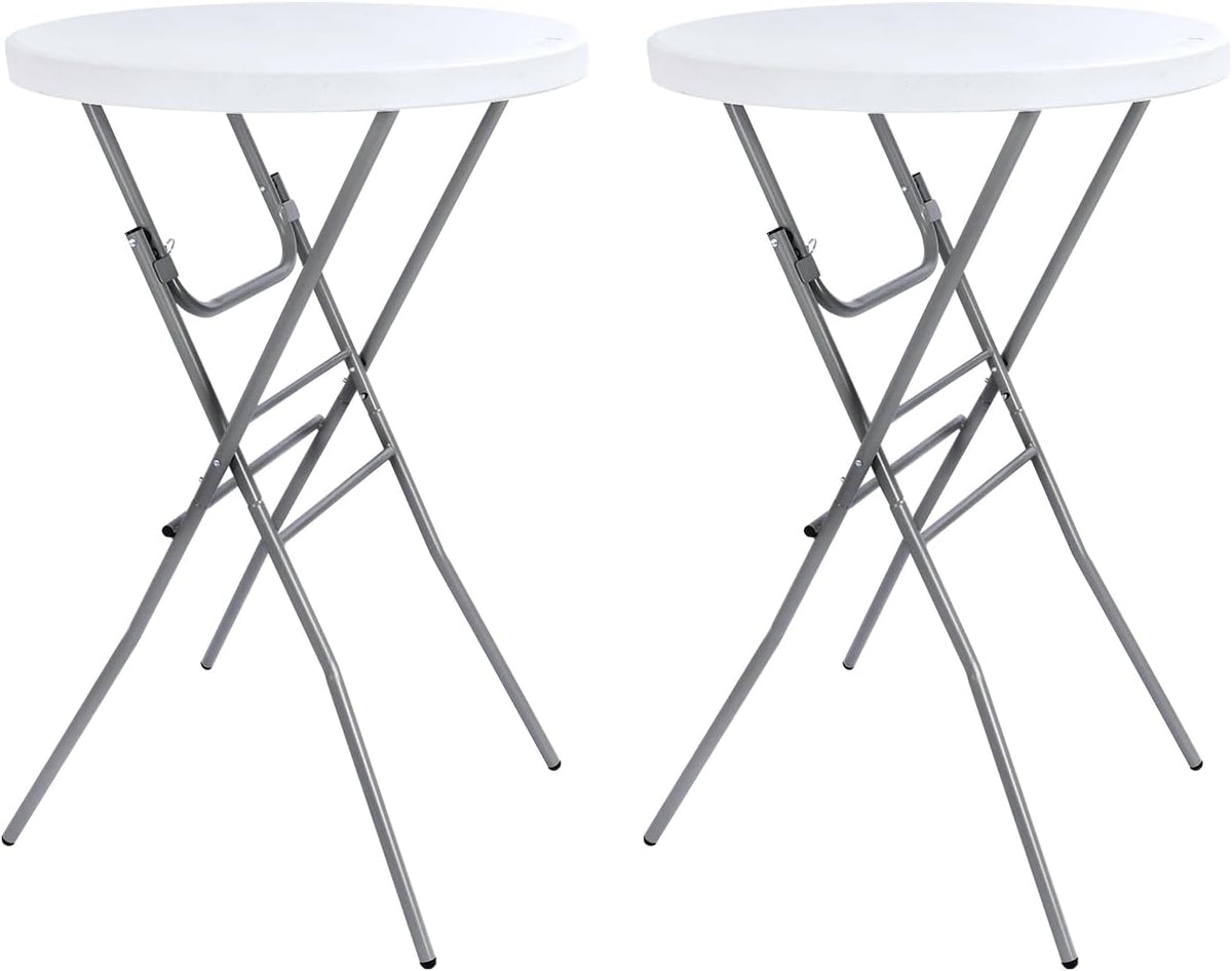 Byliable 28in Folding Cocktail Table, Round Bar Height High Top, White 2PK