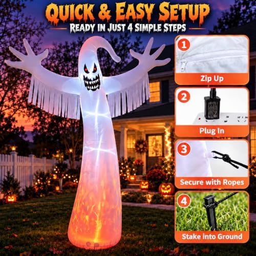 12 FT Giant Halloween Inflatable Ghost, Outdoor Yard Decoration