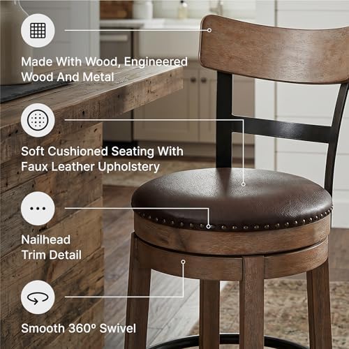 Signature Design by Ashley Pinnadel 30" Swivel Bar Height Barstool, Brown